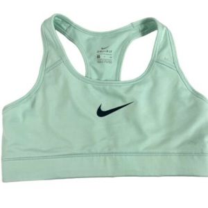 Nike Victory Bra, Light Blue Racerback Logo Swoosh, Padded Support Sports Bra.